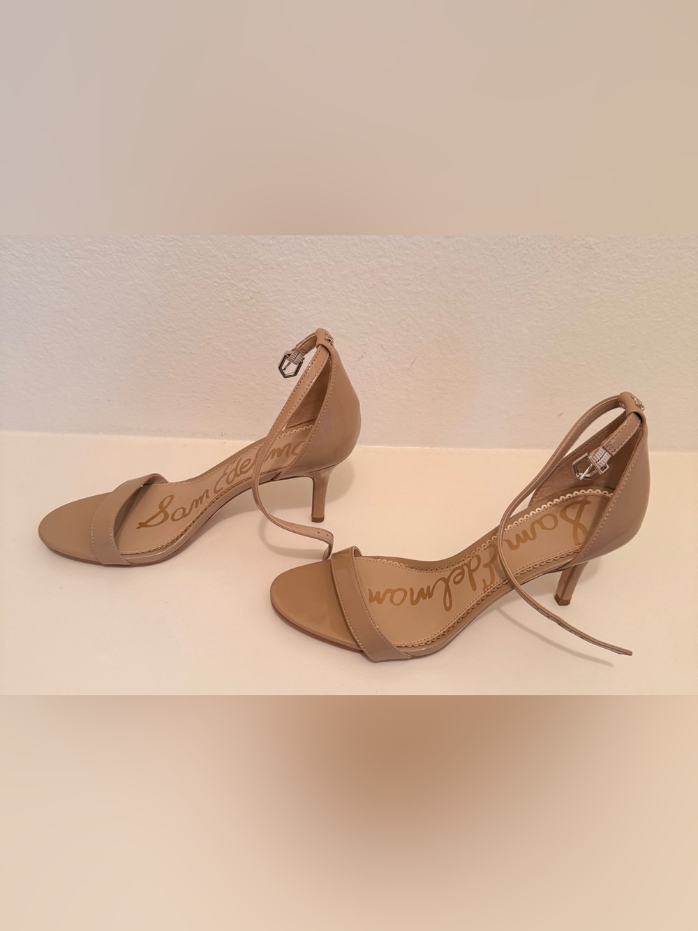 Sam Edelman Beige Patent Ankle-Strap Heels - Picture 2 of 3